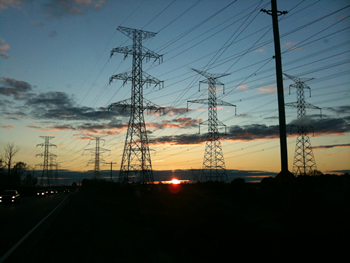 Transmission lines along Highway 7, in Brooklin, Ontario