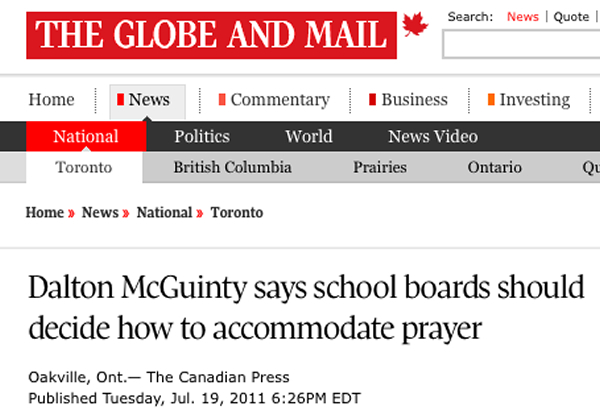 McGuinty Refuses to Take Responsibility on Prayer in School Issue